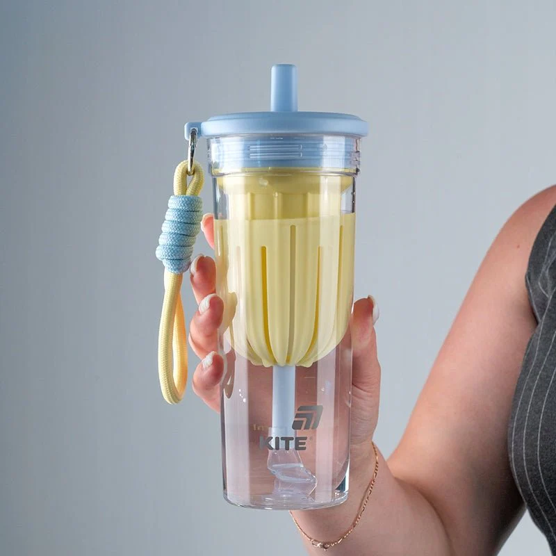 Butelka na wodę kubek z rurką 650ml z sitkiem żółty Kite - Image 5