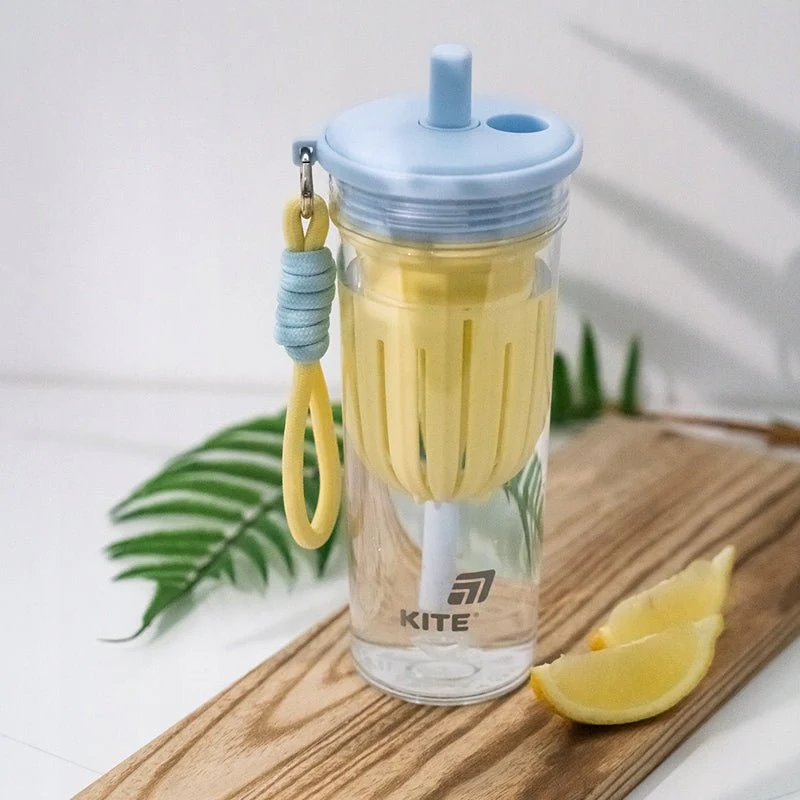 Butelka na wodę kubek z rurką 650ml z sitkiem żółty Kite - Image 6