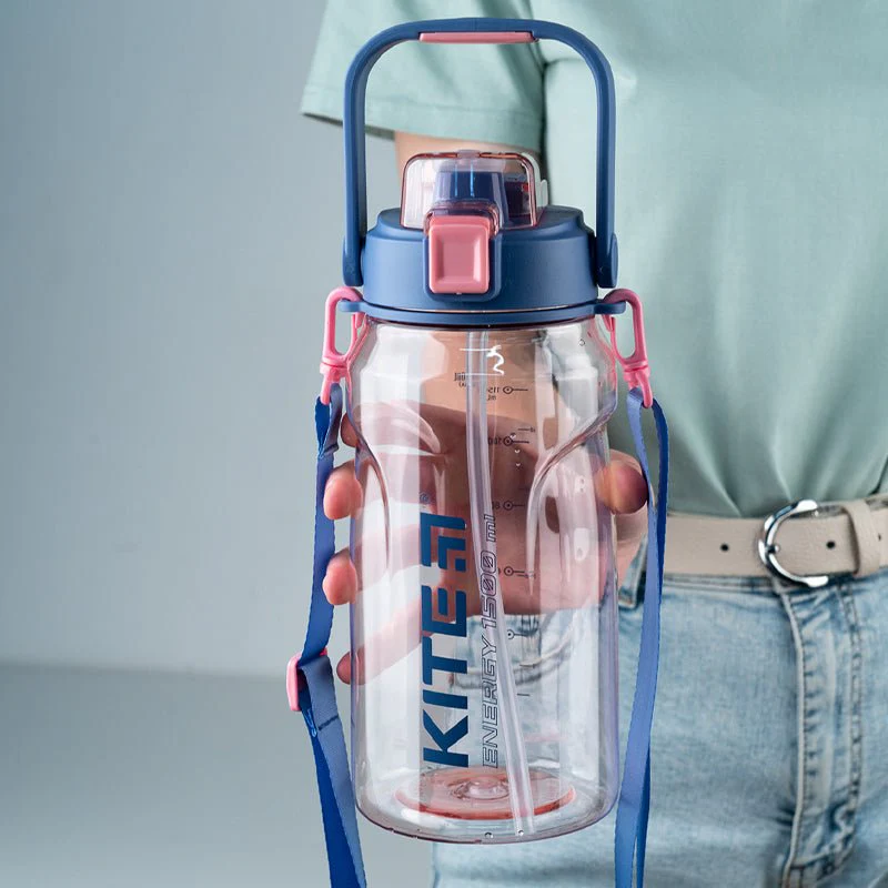 Butelka na wodę z ustnikiem do trening, do szkoły 1500 ml różowa - Image 3