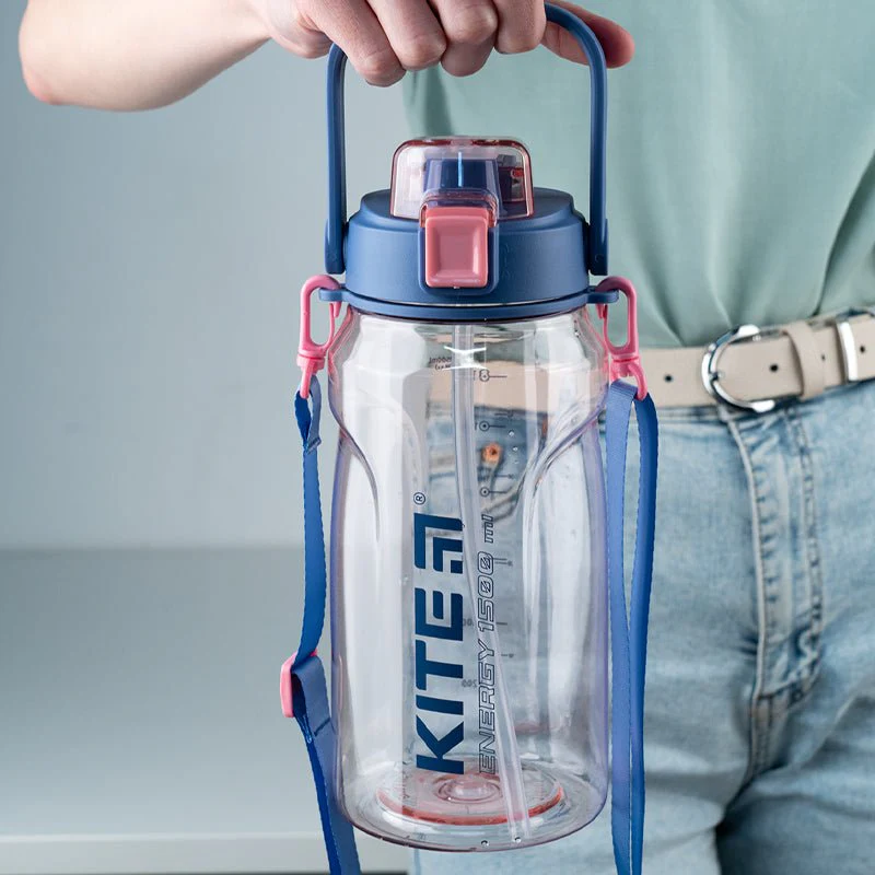 Butelka na wodę z ustnikiem do trening, do szkoły 1500 ml różowa - Image 4