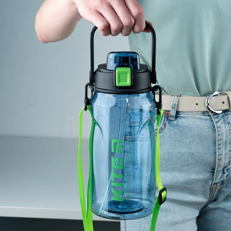 Butelka na wodę z ustnikiem do trening, do szkoły 1500 ml niebieska - Image 3