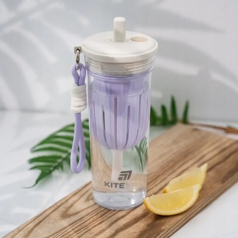 Butelka na wodę kubek z rurką 650ml z sitkiem fioletowy Kite - Image 4