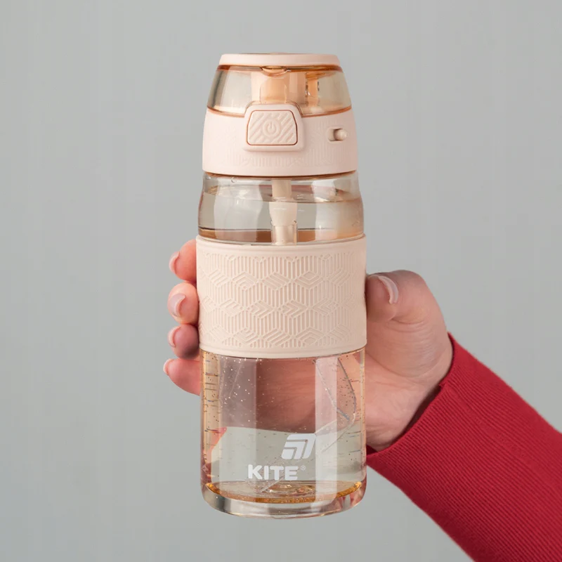 Butelka sportowa Kite 600 ml tritanowa z silikonową słomką i uchwytem beżowa - Image 6