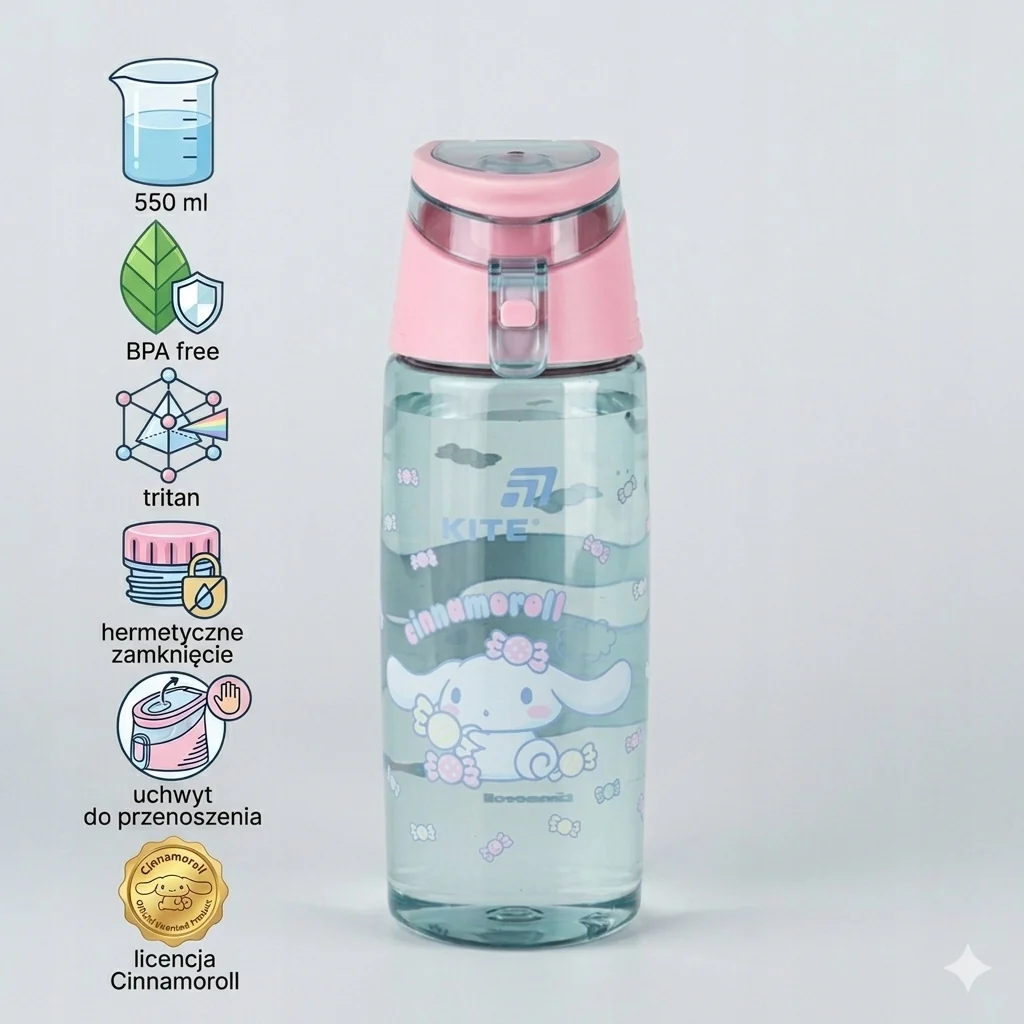 Butelka dla dziewczynek Kite Cinnamoroll tritanowa 550 ml przezroczysta - Image 3