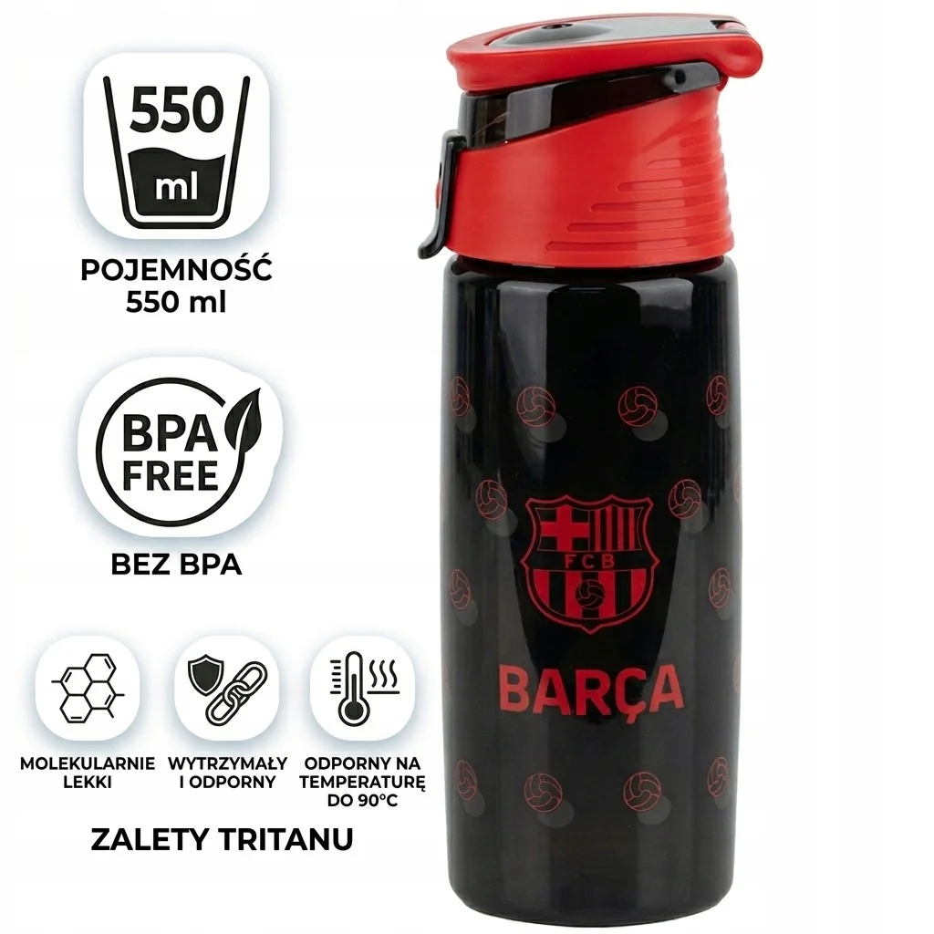 Butelka na wodę Kite FC Barcelona tritanowa 550 ml czarna - Image 3