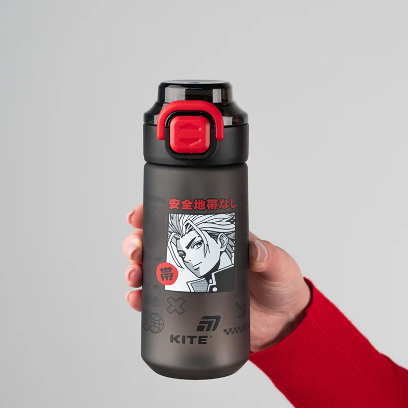 Czarna butelka tritanowa na wodę dla dzieci i młodzieży 2w1 Kite Tokyo - Image 2