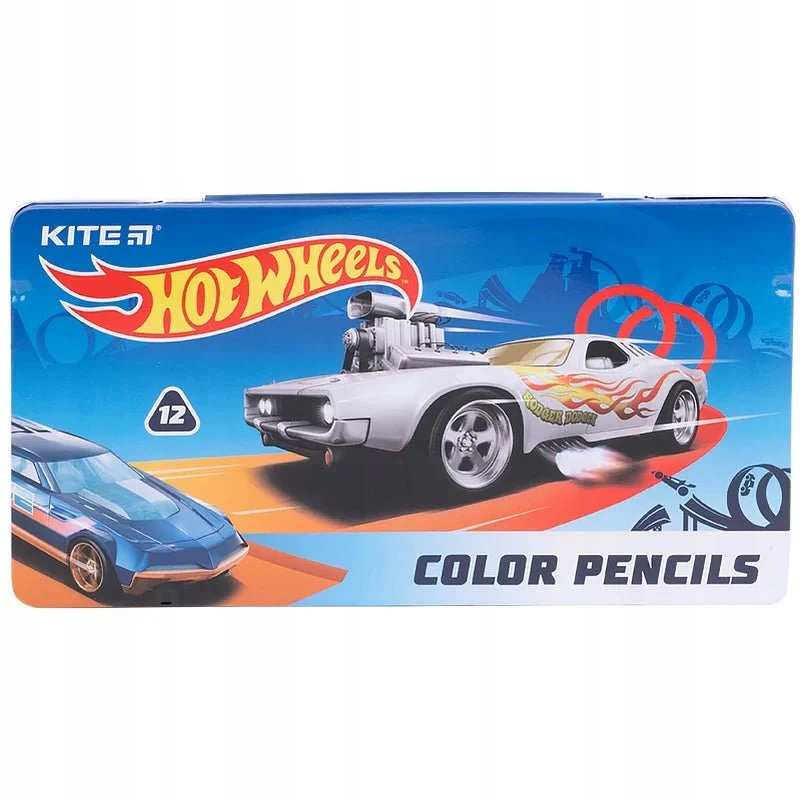 Kredki w metalowym pudełku trójkątne 12 kolorów Hot Wheels - Image 6