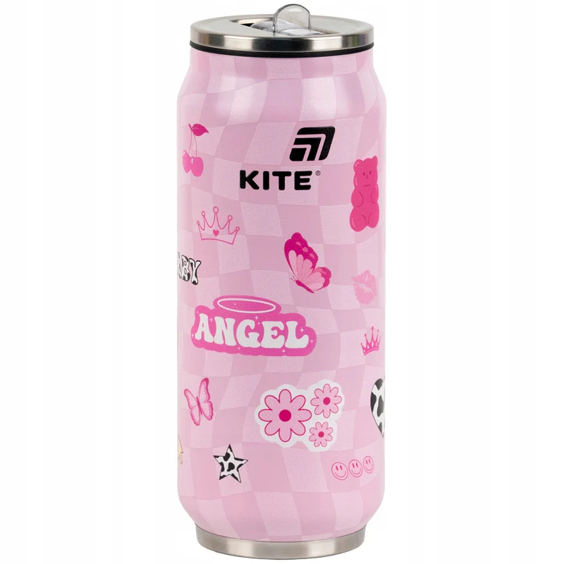 Kubek termiczny Kite Angel różowy 500 ml ze słomką i szczoteczką do czyszczenia