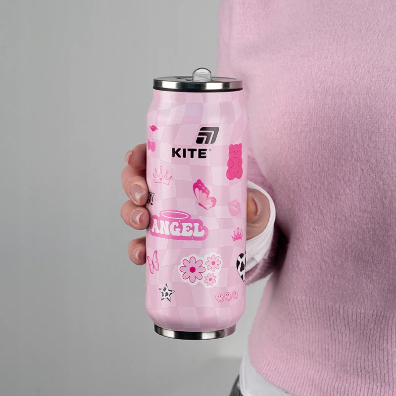 Kubek termiczny Kite Angel różowy 500 ml ze słomką i szczoteczką do czyszczenia - Image 2