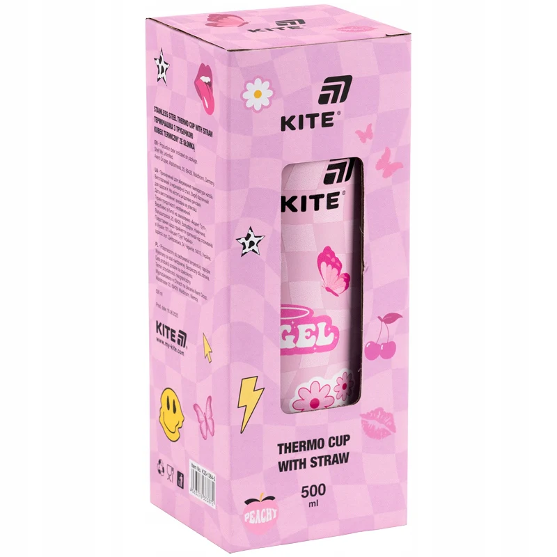 Kubek termiczny Kite Angel różowy 500 ml ze słomką i szczoteczką do czyszczenia - Image 4