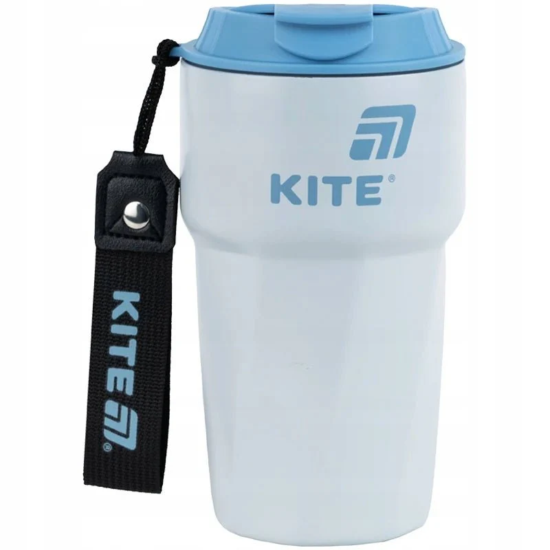 Kubek termiczny Kite antypoślizgowy biały niebieska pokrywka 450 ml Kite