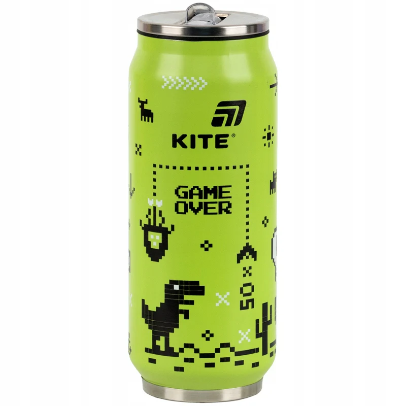 Kubek termiczny Kite Game over zielony 500 ml ze słomką i szczoteczką do czyszczenia