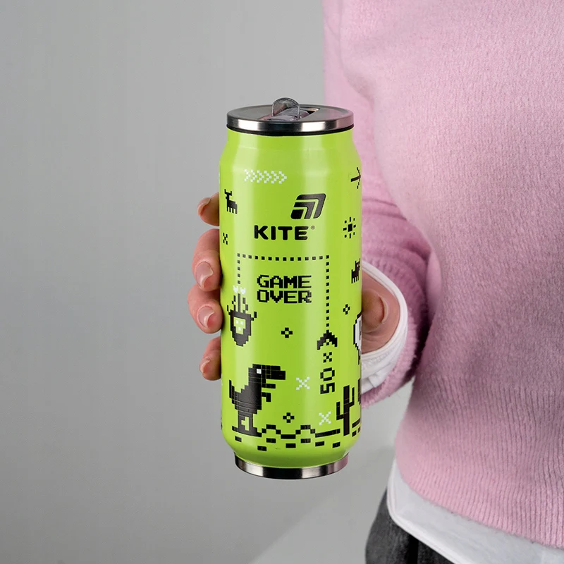 Kubek termiczny Kite Game over zielony 500 ml ze słomką i szczoteczką do czyszczenia - Image 2