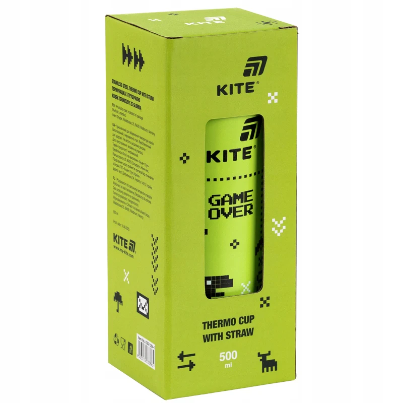 Kubek termiczny Kite Game over zielony 500 ml ze słomką i szczoteczką do czyszczenia - Image 4