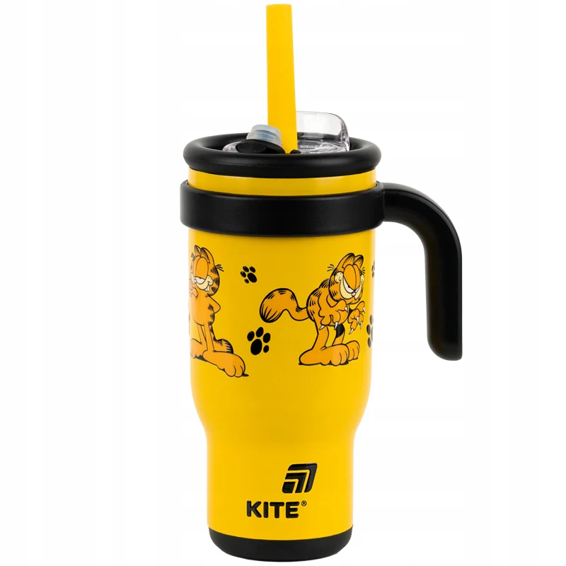 Kubek termiczny Kite Garfield żółty 530 ml z rączką i systemem Dual Drink