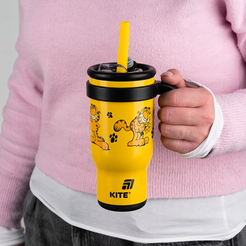 Kubek termiczny Kite Garfield żółty 530 ml z rączką i systemem Dual Drink - Image 2