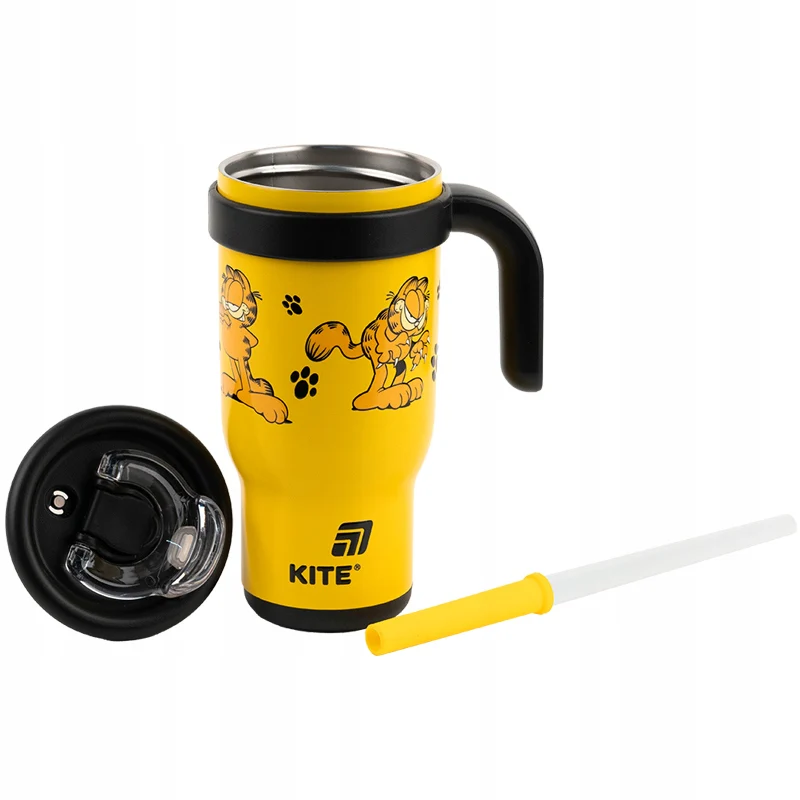 Kubek termiczny Kite Garfield żółty 530 ml z rączką i systemem Dual Drink - Image 3