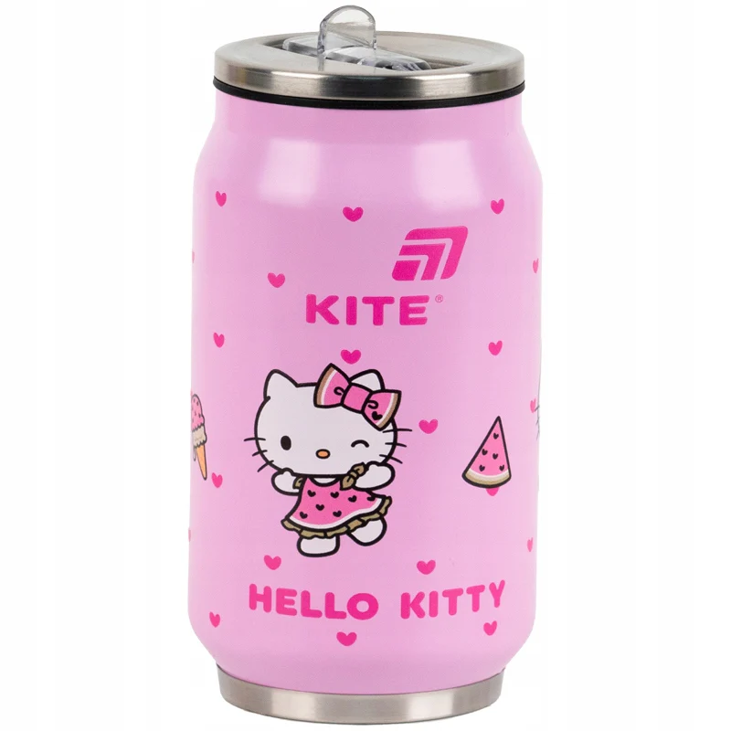 Kubek termiczny Kite Hello Kitty różowy 350 ml ze słomką i czyścikiem