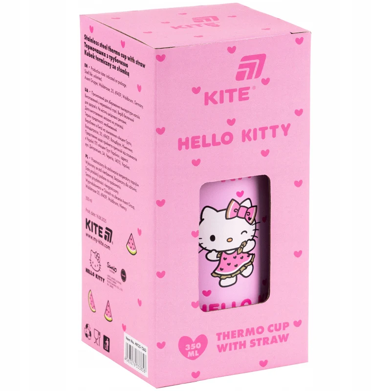 Kubek termiczny Kite Hello Kitty różowy 350 ml ze słomką i czyścikiem - Image 4