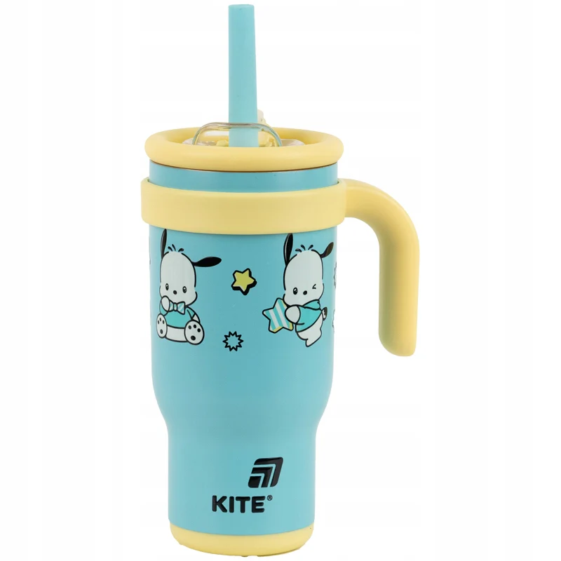 Kubek termiczny Kite Pochacco niebieski 530 ml z rączką i systemem Dual Drink