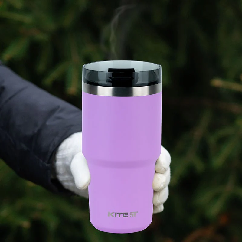 Kubek termiczny ze słomką ustnikiem 600 ml fioletowy - Image 3