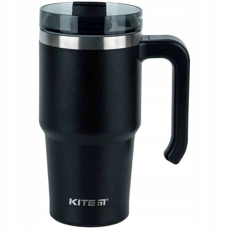 Kubek termiczny ze słomką ustnikiem z uchwytem 600 ml czarny - Image 4