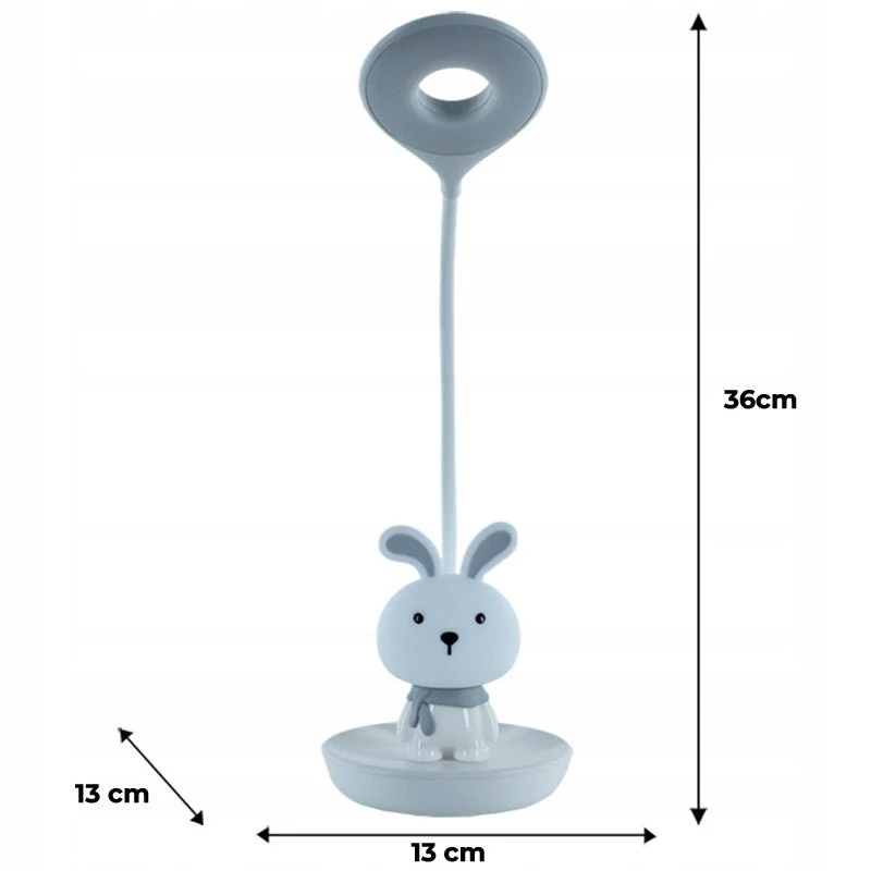 Lampa biurkowa dziecięca Bunny Kite bezprzewodowa biała na noc LED dotykowa z kablem USB - Image 3