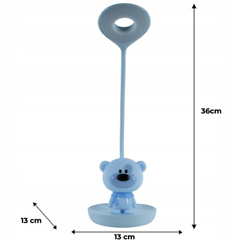 Lampa do nauki dla dzieci nocna lampa z kablem USB bezprzewodowa miś niebieska Bear Kite - Image 3