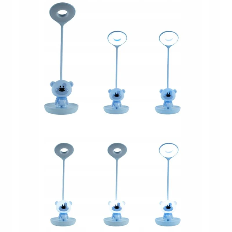 Lampa do nauki dla dzieci nocna lampa z kablem USB bezprzewodowa miś niebieska Bear Kite - Image 4