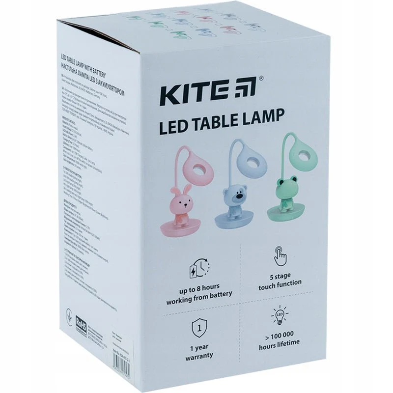 Lampa do nauki dla dzieci nocna lampa z kablem USB bezprzewodowa miś niebieska Bear Kite - Image 7