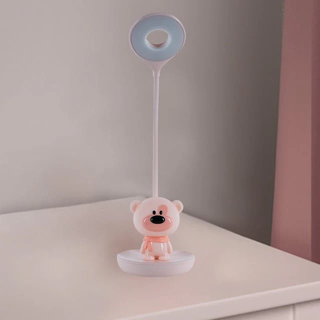 Lampa dla dziewczynki różowa na biurko lampa z misiem na dotyk USB kabel bezprzewodowa Bear Kite - Image 2