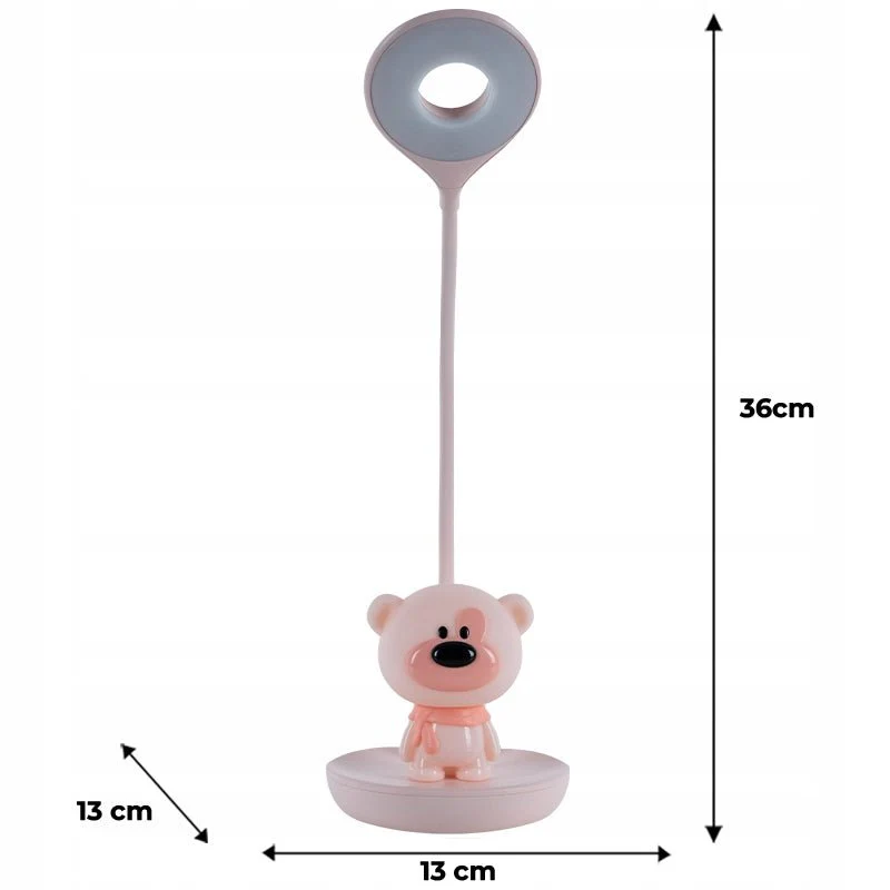 Lampa dla dziewczynki różowa na biurko lampa z misiem na dotyk USB kabel bezprzewodowa Bear Kite - Image 3