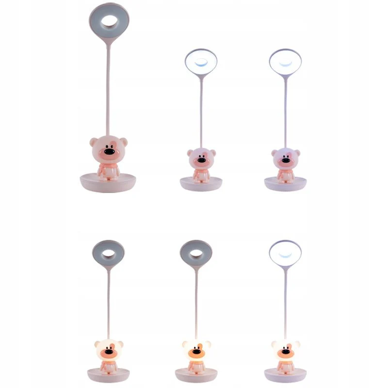Lampa dla dziewczynki różowa na biurko lampa z misiem na dotyk USB kabel bezprzewodowa Bear Kite - Image 4