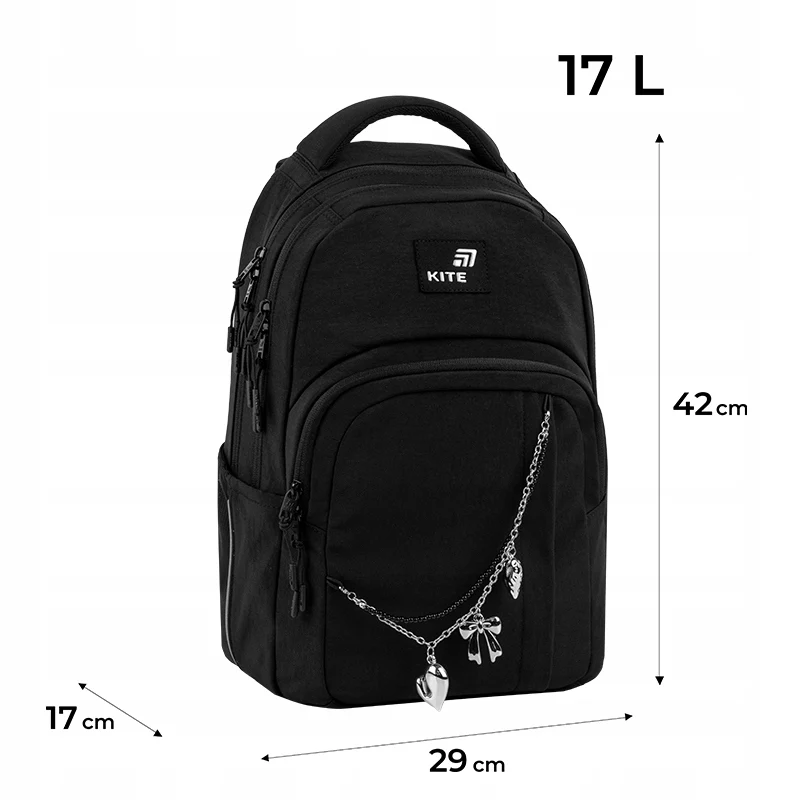 Lekki plecak młodzieżowy szkolny czarny dla dziewczynek 9-12 lat Kite Black&Charm - Image 3