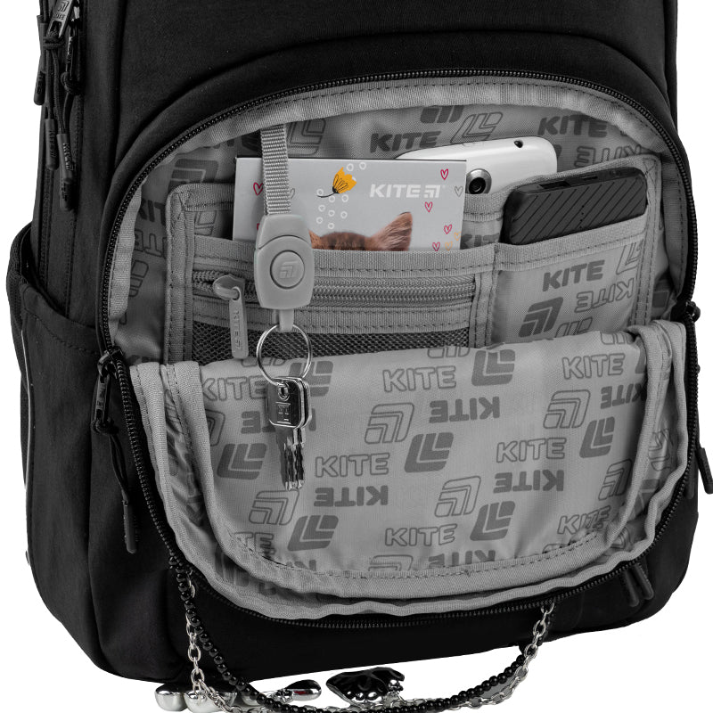 Lekki plecak młodzieżowy szkolny czarny dla dziewczynek 9-12 lat Kite Black&Charm - Image 7
