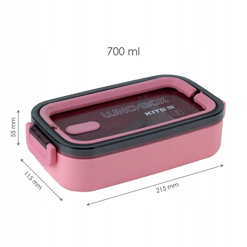 Lunch box różowy do szkoły i biura ze sztućcami 700 ml - Image 3