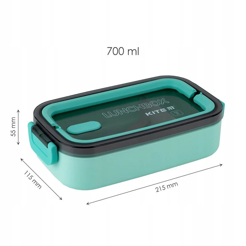 Lunchbox zielony do szkoły i biura ze sztućcami 700 ml - Image 3