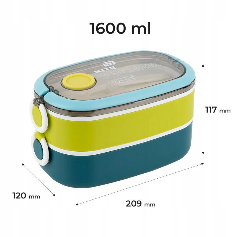 Lunchbox podwójny z przegrodkami ze sztuccami 1600ml Kite - Image 2