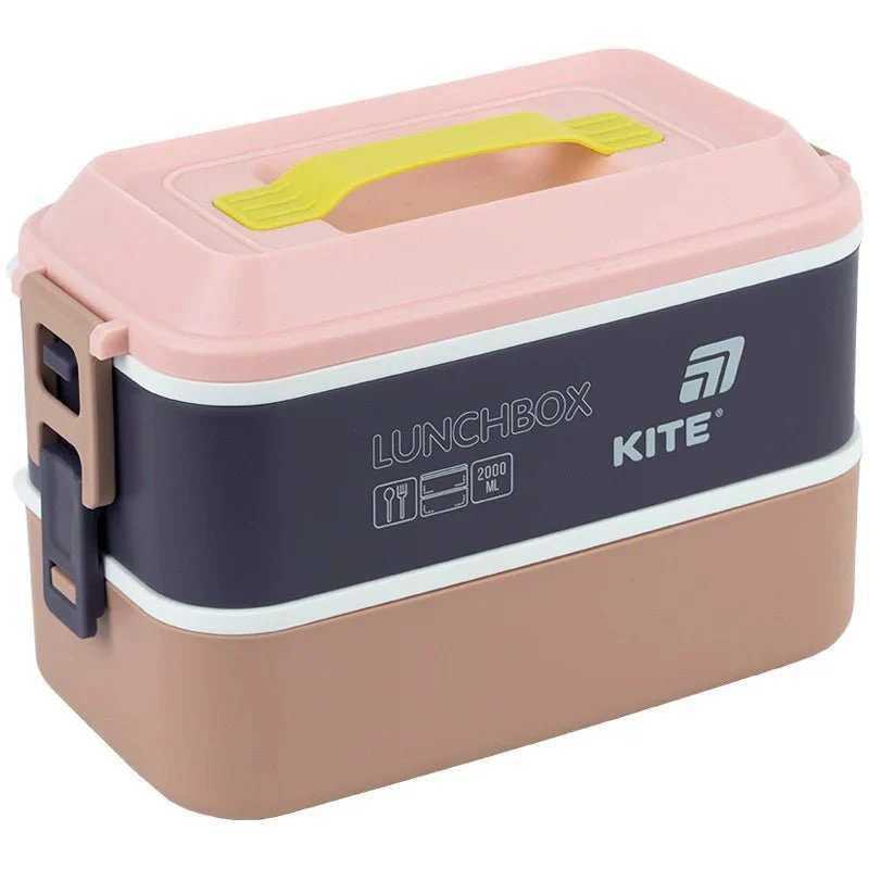 Lunchbox podwójny Kite 2 l - szczelny, BPA free, z uchwytem, różowa Kite