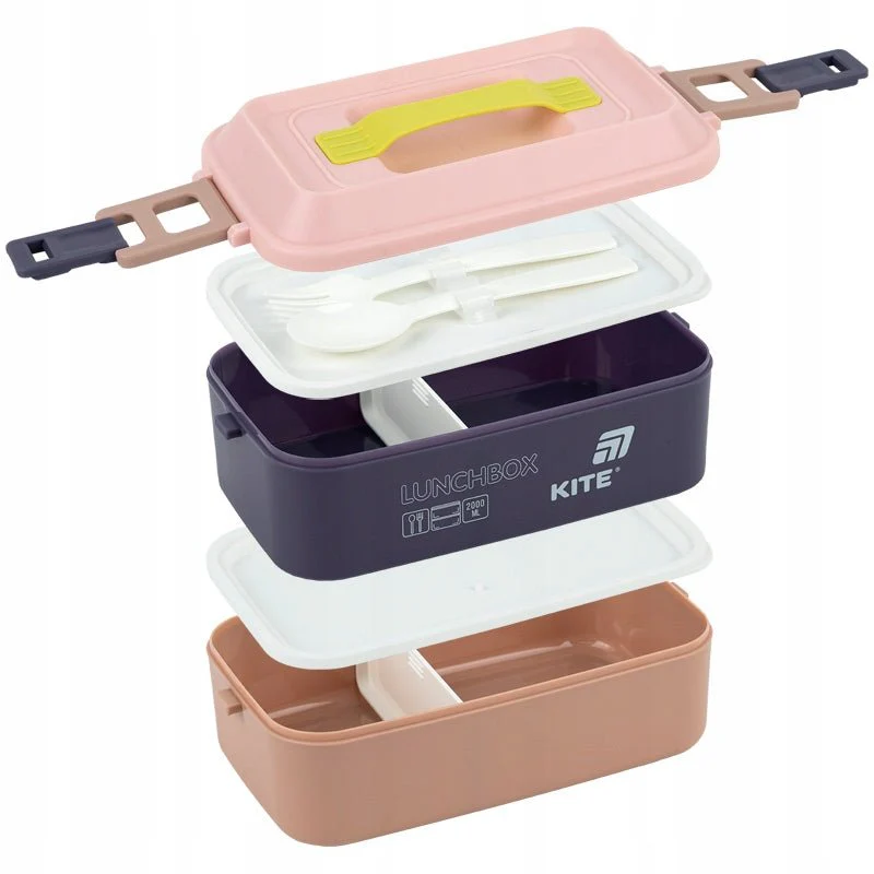 Lunchbox podwójny Kite 2 l - szczelny, BPA free, z uchwytem, różowa Kite - Image 4