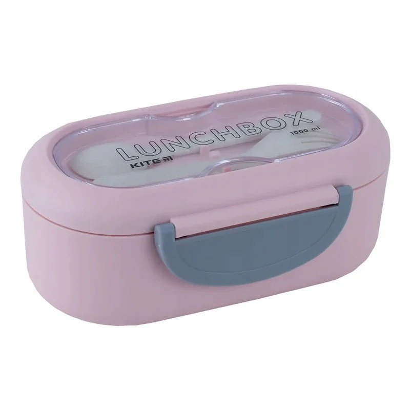 Lunch box różowy ze sztućcami 1000 ml