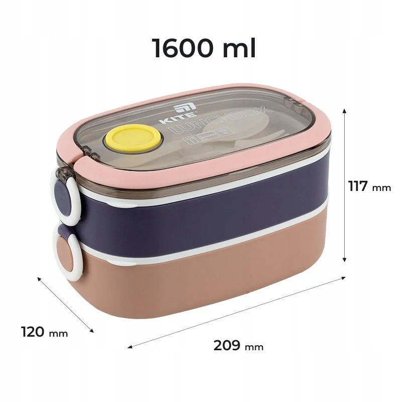 Lunchbox podwójny z przegrodkami sniadaniowka ze sztuccami 1600ml Kite - Image 2