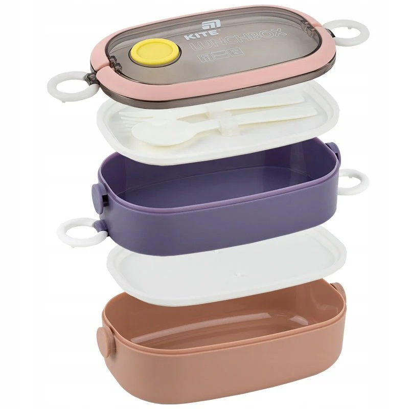 Lunchbox podwójny z przegrodkami sniadaniowka ze sztuccami 1600ml Kite - Image 3
