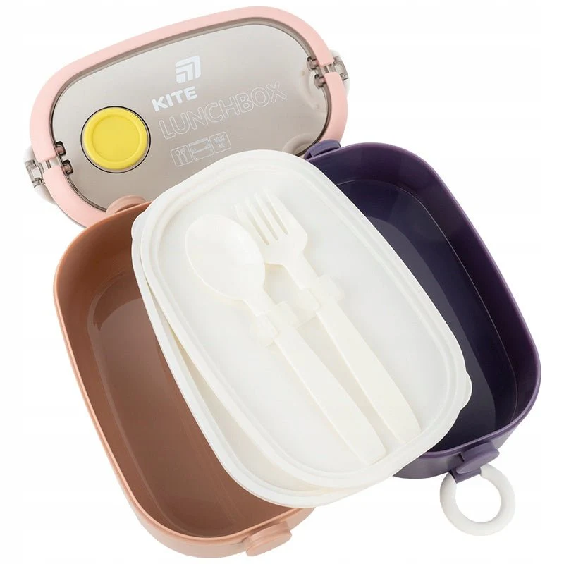 Lunchbox podwójny z przegrodkami sniadaniowka ze sztuccami 1600ml Kite - Image 4
