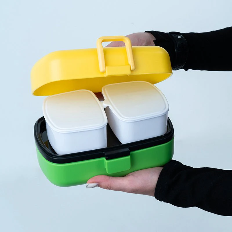 Lunchbox żółty 2 komory ze sztućcami 1150 ml - Image 2