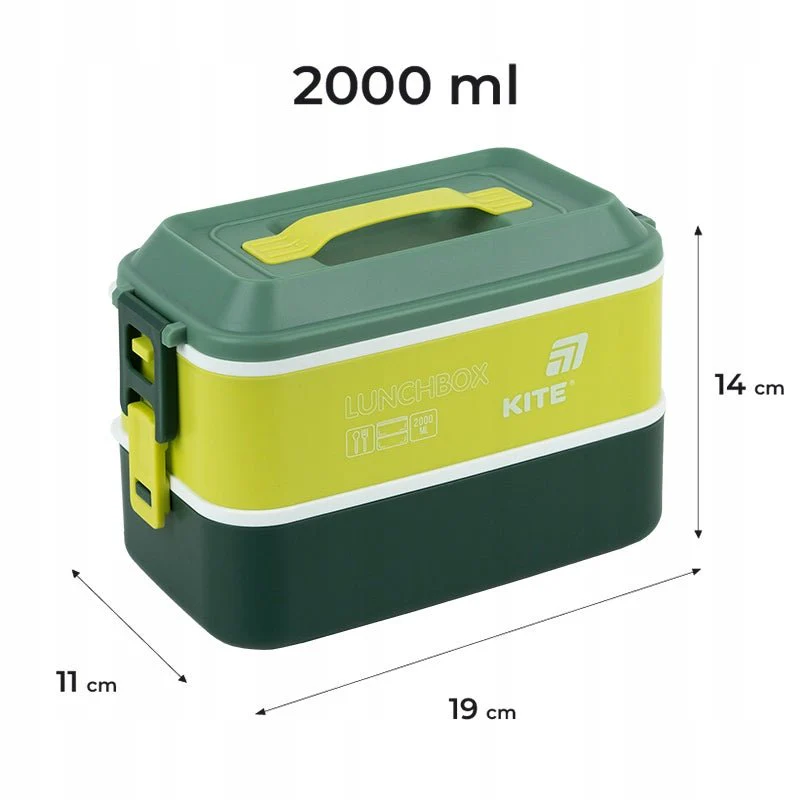 Duży lunchbox 2000 ml z przegródkami i sztućcami zielona Kite - Image 3