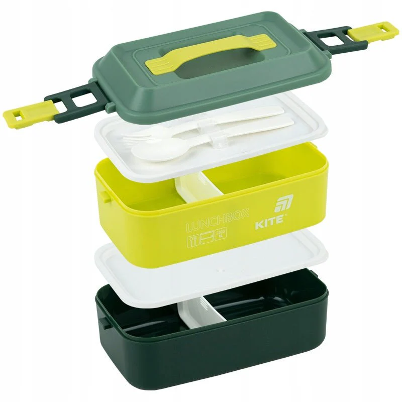 Duży lunchbox 2000 ml z przegródkami i sztućcami zielona Kite - Image 4
