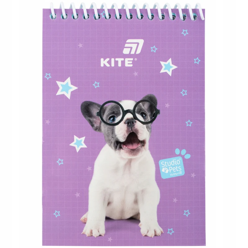 Notatnik spiralny Kite Studio Pets fioletowy z pieskiem kieszonkowy A6