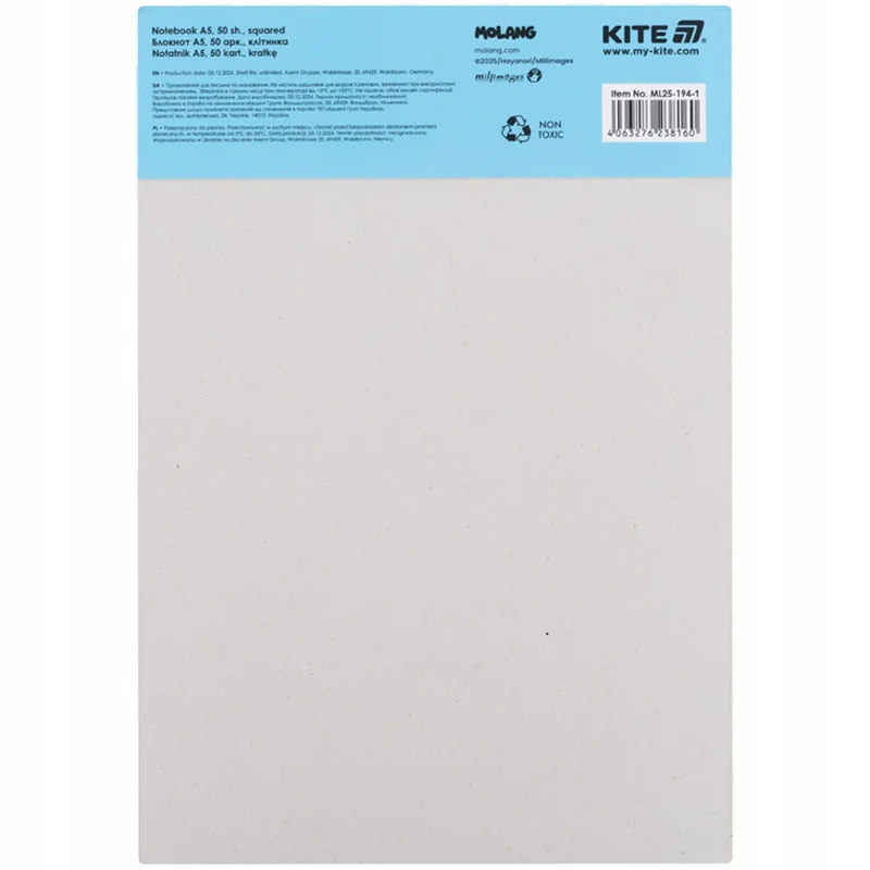 Mały notes dla dziewczynek niebieski A5 w kratkę Molang Kite - Image 4