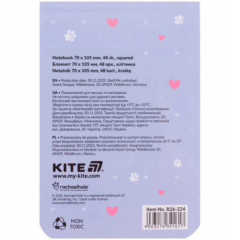 Notes kieszonkowy Kite Rachael Hale niebieski w kratkę z kotkiem dla dzieci - Image 4